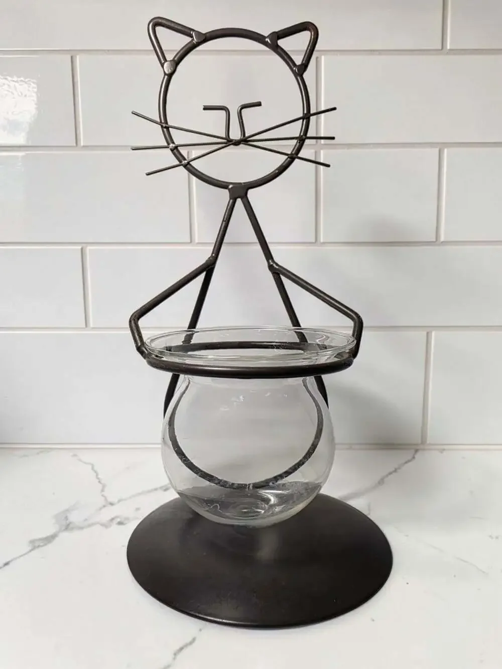 EatingBiting Glass Planter Cat Metal Flower Vase Holder Plant Terrarium Metal...